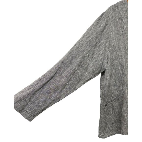 Flax Heathered Black Linen Button Down Blouse Jacket Pockets Lagenlook Size L - Picture 2 of 9